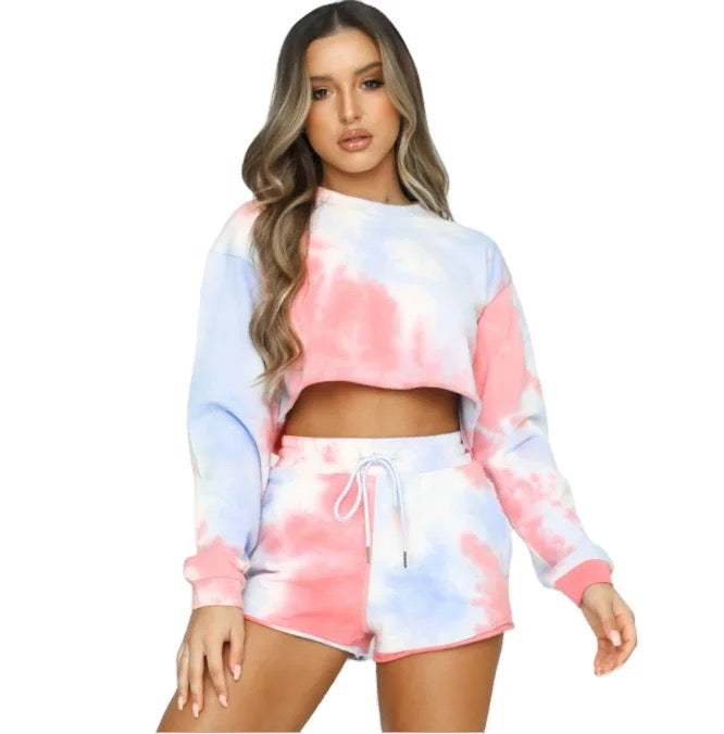 Light Tie Dye Top and Shorts Set